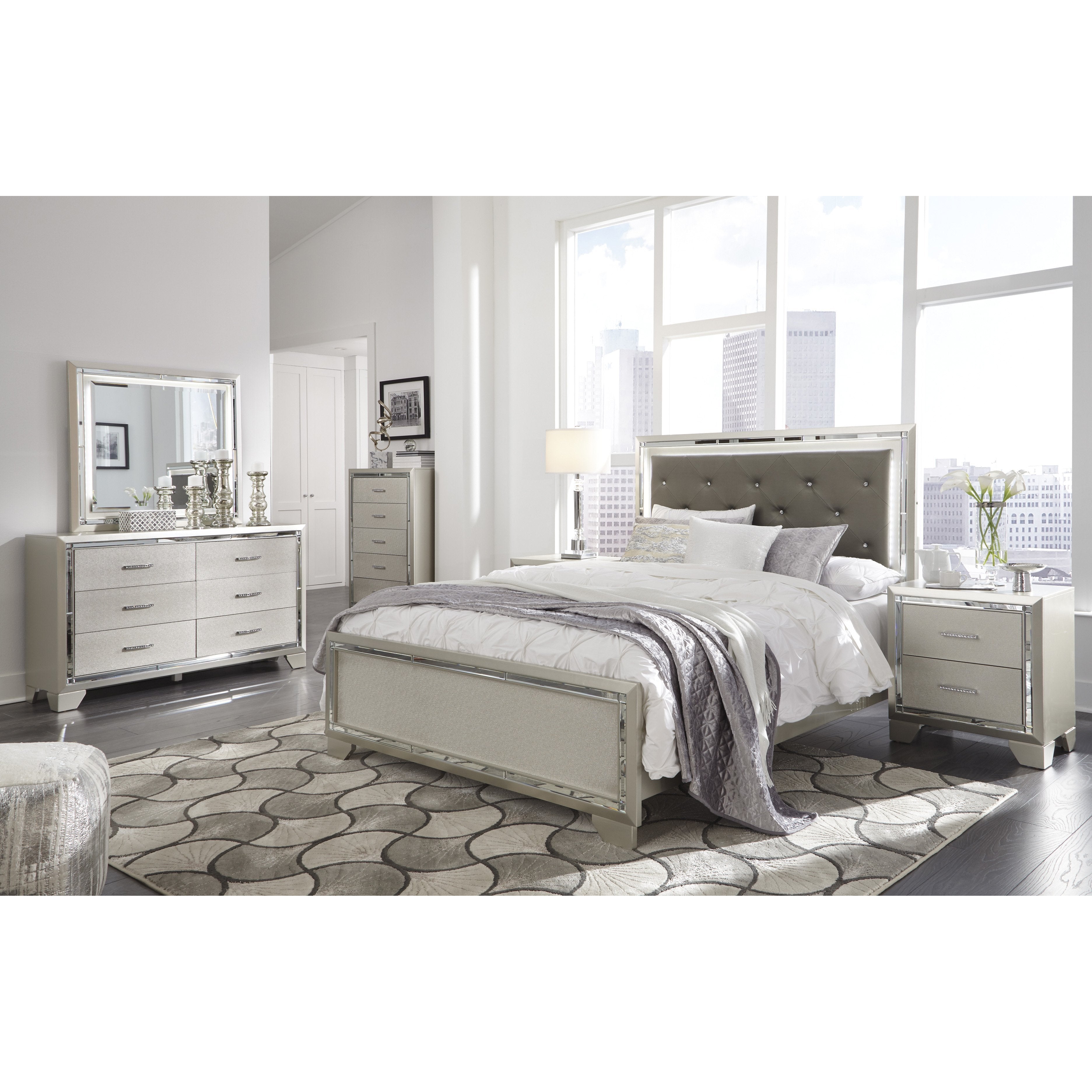 Lillian Queen Bed Set (led Lighting) - 6 Pc.