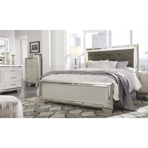 Lonnix Silver Queen LED Upholstered Panel Bed | B410 - bellafurnituretv