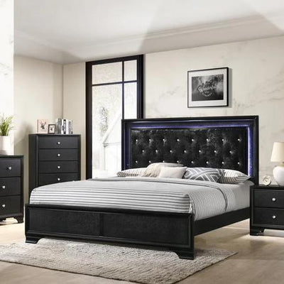 Micah Black LED King Panel Bed - bellafurnituretv