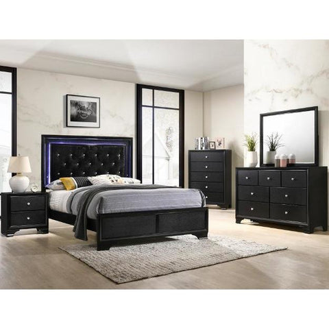 Micah Black LED Queen Panel Bed - bellafurnituretv