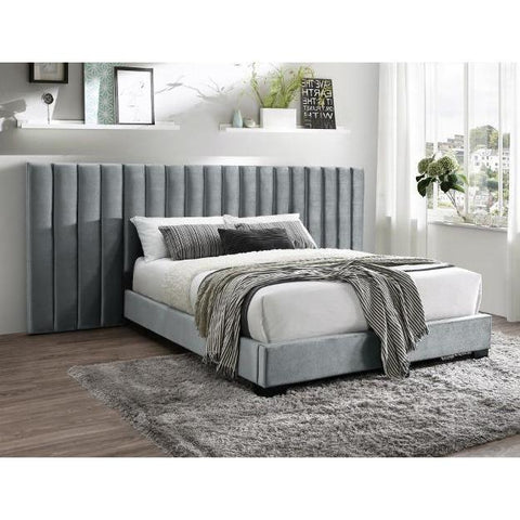 Jardin Gray Velvet King Wall Platform Bed - bellafurnituretv