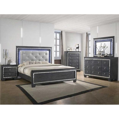 Perina Gray LED Queen Panel Bed - bellafurnituretv