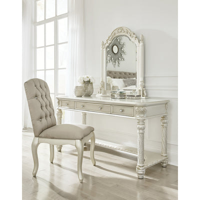 Cassimore Pearl Silver Vanity Set with Chair - bellafurnituretv