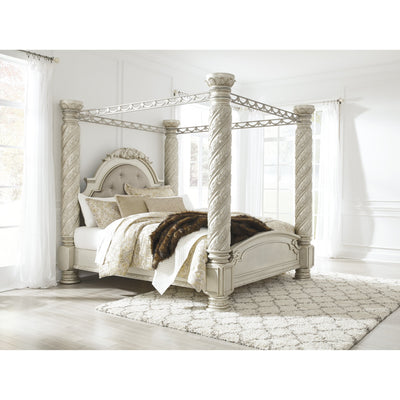 Cassimore Pearl Silver King Canopy Bed - bellafurnituretv