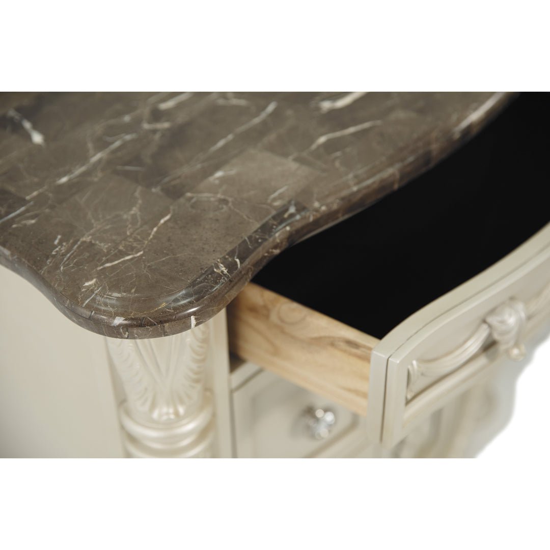 Cassimore Pearl Silver/Dark Brown Nightstand | Bella Furniture