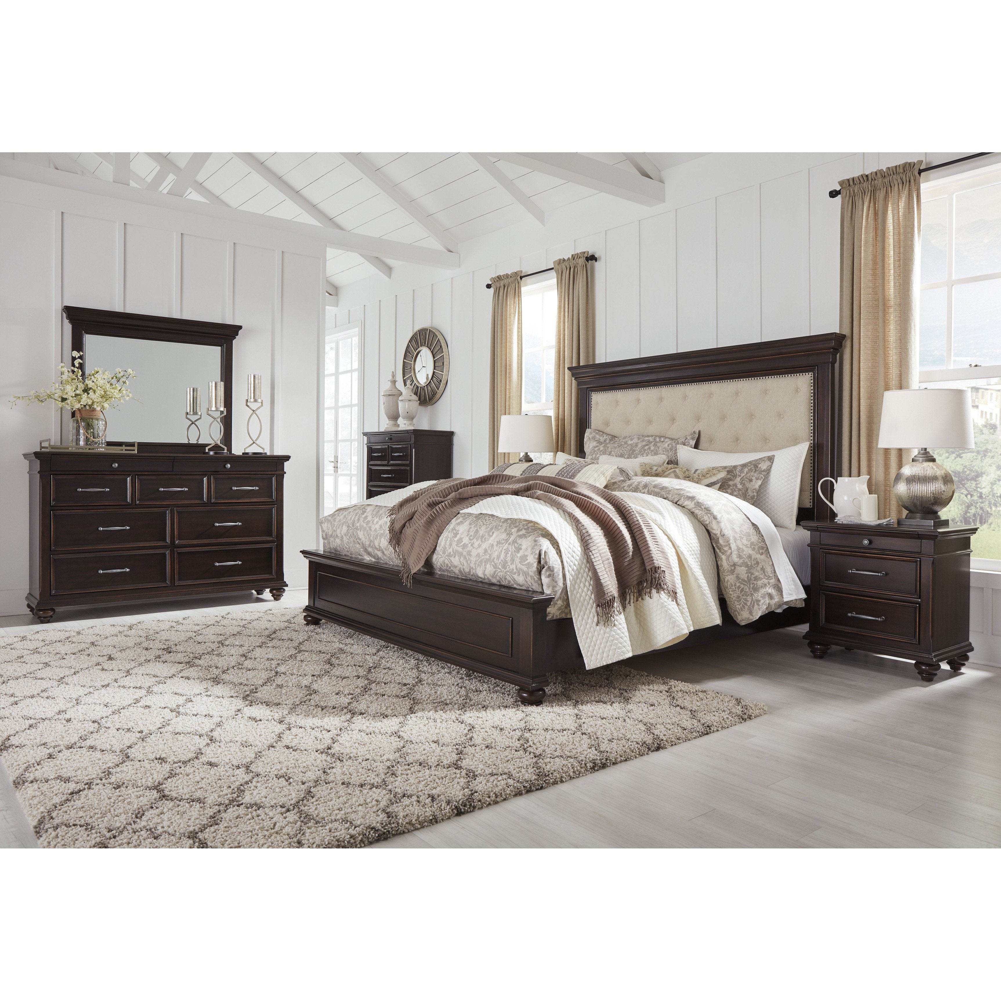SPECIAL] Brynhurst Dark Brown Upholstered Panel Bedroom Set