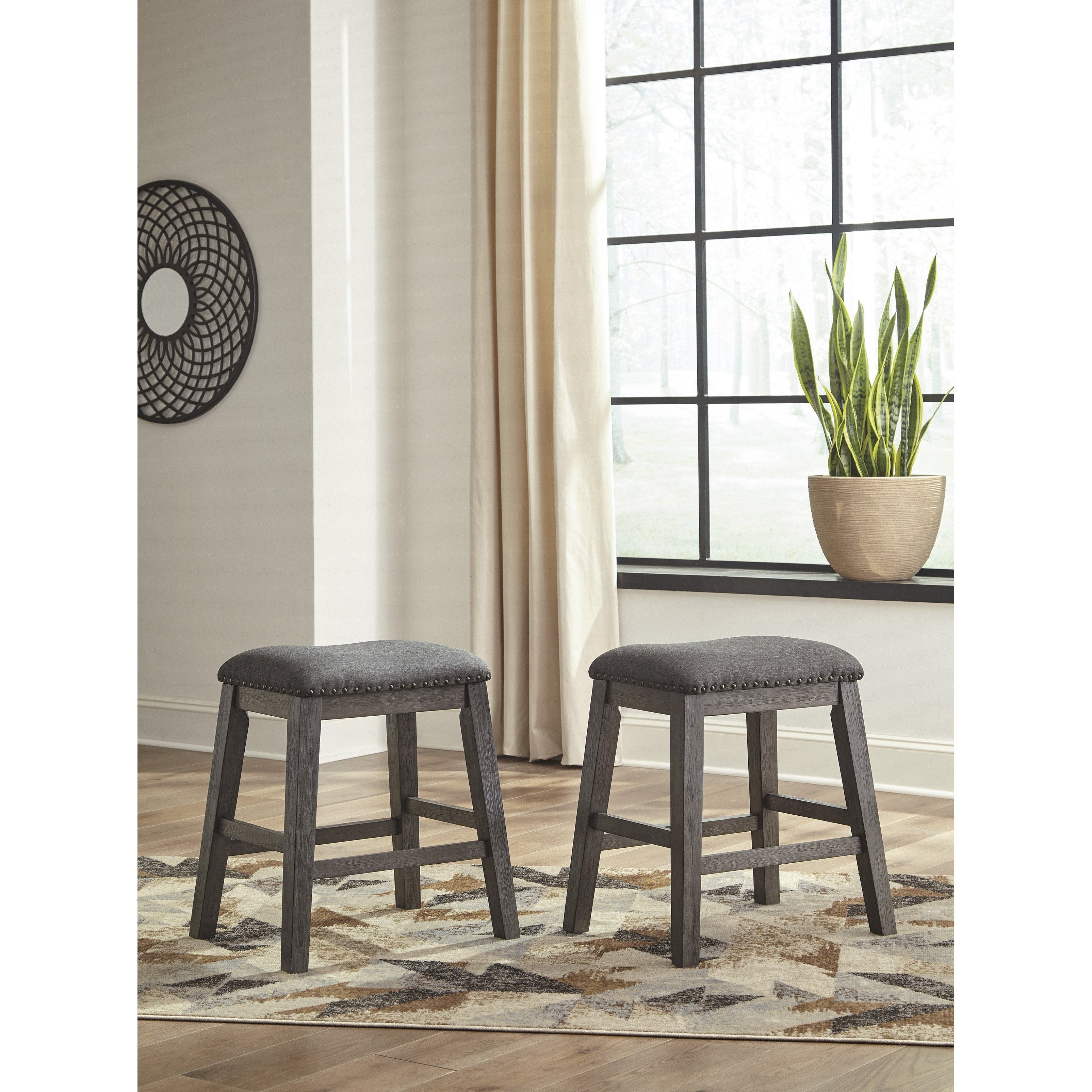 Caitbrook Gray Upholstered Bar Stool Set of 2 Bella Furniture