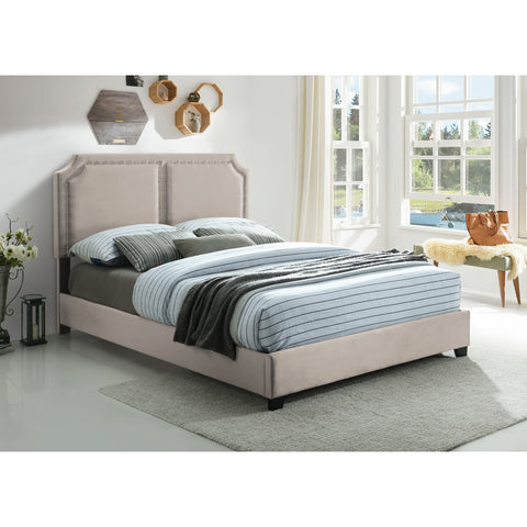 Kimberly Nailhead Brown Velvet King Bed - bellafurnituretv
