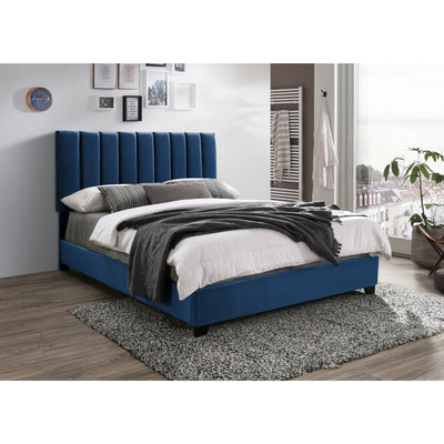 Kimberly Chanel Tufted Blue Velvet King Bed - bellafurnituretv