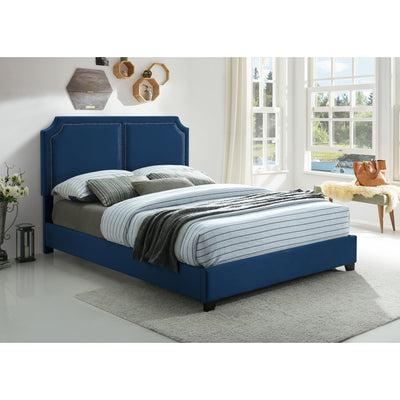 Kimberly Nailhead Blue Velvet Queen Bed - bellafurnituretv