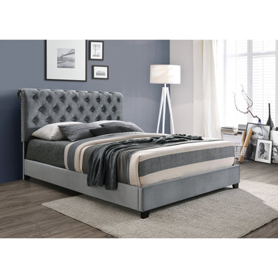 Kimberly Tufted Silver Velvet King Bed - bellafurnituretv
