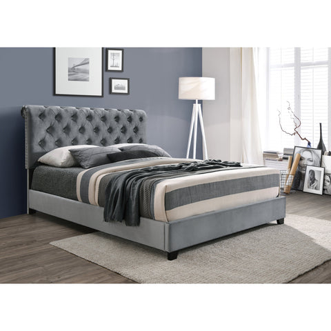 Kimberly Tufted Silver Velvet King Bed - bellafurnituretv