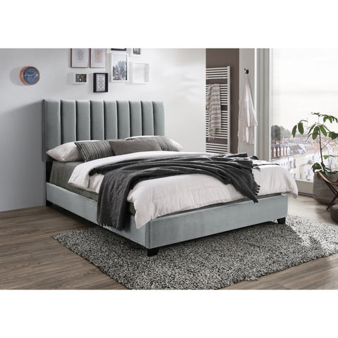 Kimberly Chanel Tufted Gray Velvet Queen Bed - bellafurnituretv