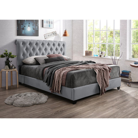 Kimberly Tufted Gray Velvet King Bed - bellafurnituretv