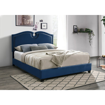 Kimberly Scalloped Blue Velvet Queen Bed - bellafurnituretv