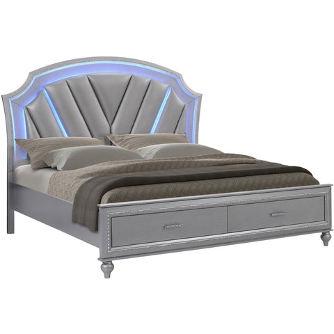 Vincent Silver Panel LED Storage Bedroom Set - bellafurnituretv