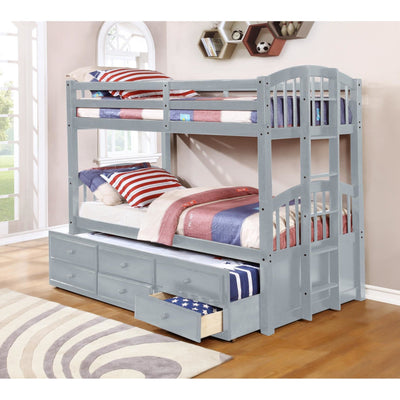 Menlo Gray Twin Over Twin Bunk Bed with Storage Drawers and Twin Trundle - bellafurnituretv