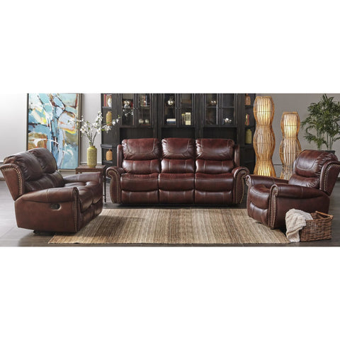 Stanley Mahogany Brown Leather Reclining Sofa - bellafurnituretv