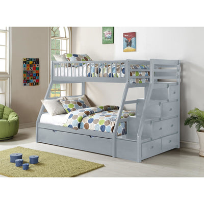 Julian Gray Twin Over Full Staircase Bunk Bed with Trundle - bellafurnituretv