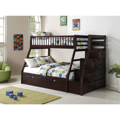 Julian Espresso Twin Over Full Staircase Bunk Bed with Trundle - bellafurnituretv