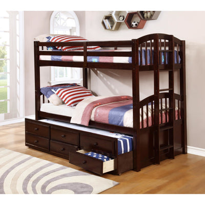 Menlo Espresso Twin Over Twin Bunk Bed with Storage Drawers and Twin Trundle - bellafurnituretv