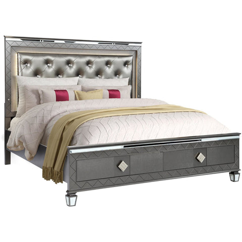 Kellen Gray King LED Storage Panel Bed - bellafurnituretv