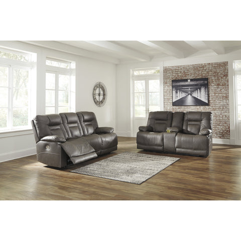 Wurstrow Smoke Leather Power Reclining Loveseat - bellafurnituretv