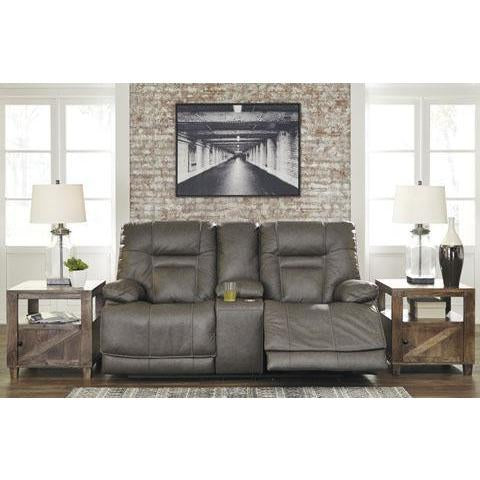 Wurstrow Smoke Leather Power Reclining Loveseat - bellafurnituretv