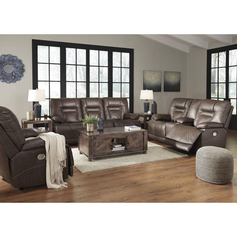 Wurstrow Umber Leather Power Reclining Loveseat - bellafurnituretv