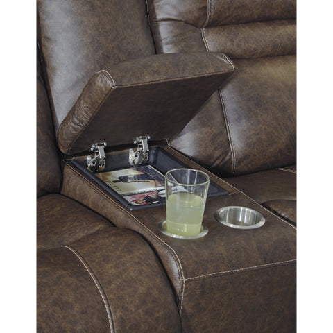 Wurstrow Umber Leather Power Reclining Loveseat - bellafurnituretv