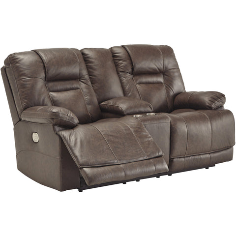 Wurstrow Umber Leather Power Reclining Loveseat - bellafurnituretv