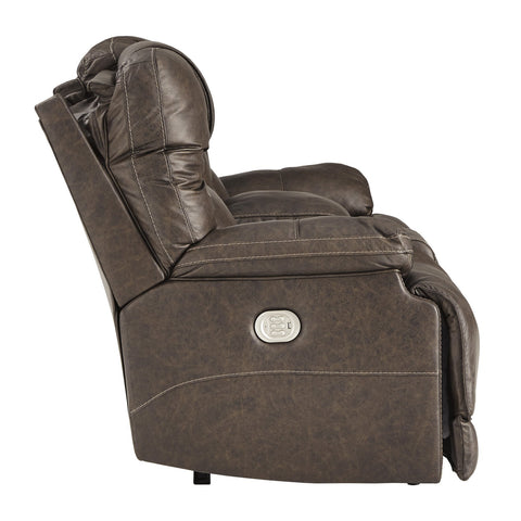 Wurstrow Umber Leather Power Reclining Loveseat - bellafurnituretv