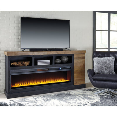 Tonnari Two-tone Brown XL TV Stand with Wide Fireplace Insert | W715-68 - bellafurnituretv