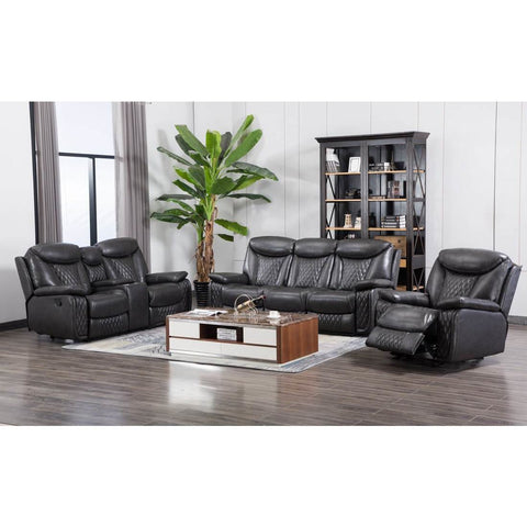 Chanel Gray 3-Piece Reclining Living Room Set - bellafurnituretv