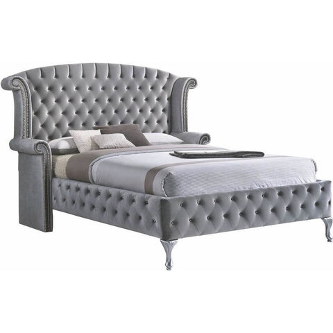 Diamond Palace Gray Velvet King Platform Bed - bellafurnituretv