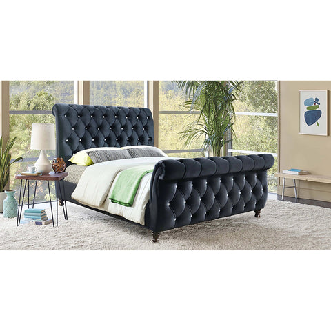 London Black Tufted Queen Platform Bed - bellafurnituretv