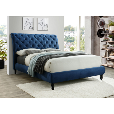 Romeo Navy Blue Queen Platform Bed - bellafurnituretv