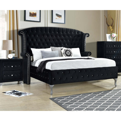 Sofia Black Velvet King Platform Bed - bellafurnituretv