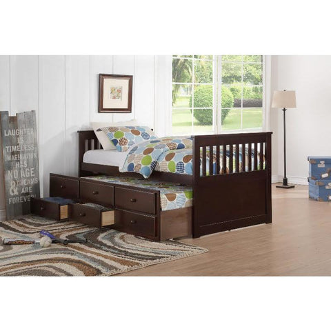Happy Espresso Twin Captain Bed with Storage Drawers & Twin Trundle - bellafurnituretv