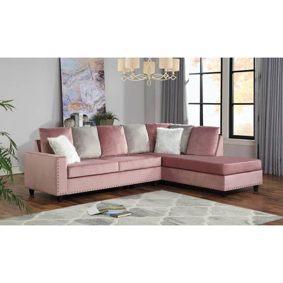 Cindy Pink Velvet Reversible Sectional - bellafurnituretv