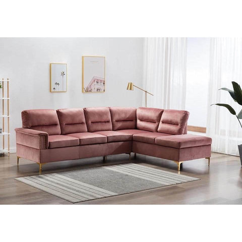 Vogue Pink Velvet Sectional - bellafurnituretv