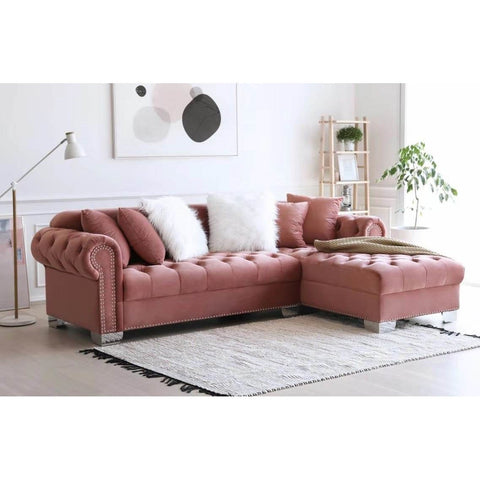Royal Pink Velvet RAF Sectional - bellafurnituretv