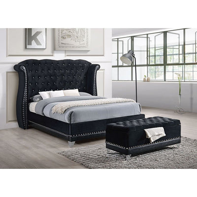 Luxor Black Velvet King Platform Bed - bellafurnituretv
