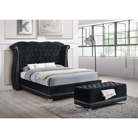Luxor Black Velvet King Platform Bed - bellafurnituretv