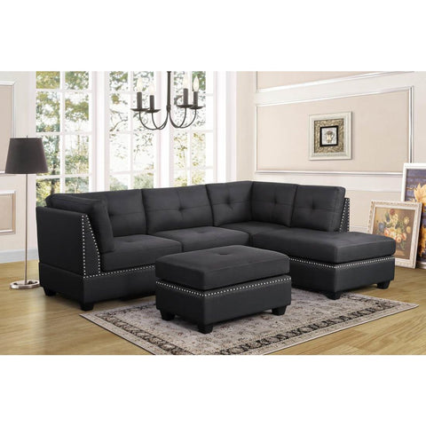 [SPECIAL] Sienna Gray Linen Sectional with Ottoman - bellafurnituretv